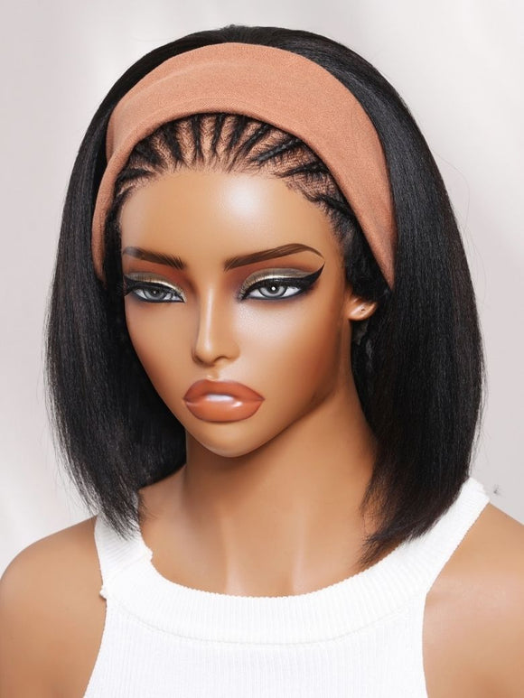 Klaiyi Yaki Straight Bob 3-in-1 Flip Over Half Wig Beginner Friendly Put On & Go Human Hair Wig