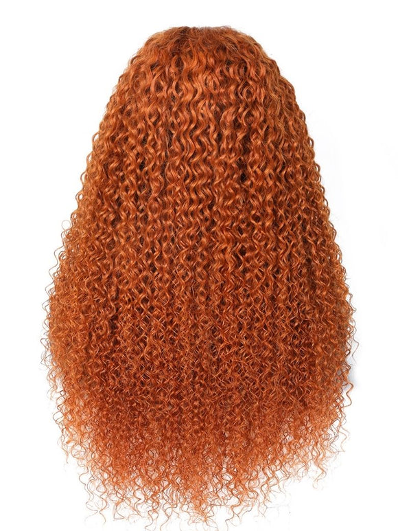 Offre spéciale TikTok LIVE | Perruque Klaiyi 180 % densité, raie en dentelle, 56 cm (22 pouces), couleur gingembre orange, bouclée, cheveux humains, vente flash