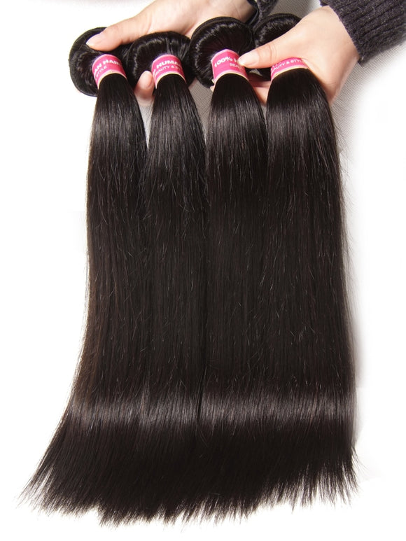 Klaiyi Bone Straight Virgin Hair 3 Bundles with 4x4 Transparent Lace Closure Pre Plucked