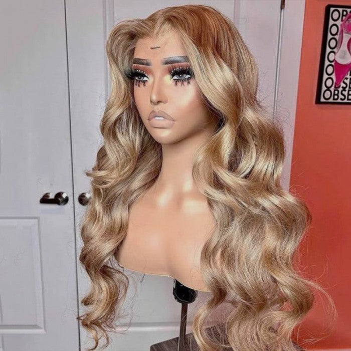 $100 OFF | Code: SAVE100  Klaiyi Milk Blonde Layered Cut 180% Density Straight/Body Wave Lace Front Wig Perfect Summer Wig Flash Sale