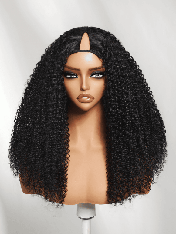 Klaiyi Kinky Curly V Part Wig Virgin Human Hair Real Scalp Great Protective Beginner Friendly Wig Flash Sale