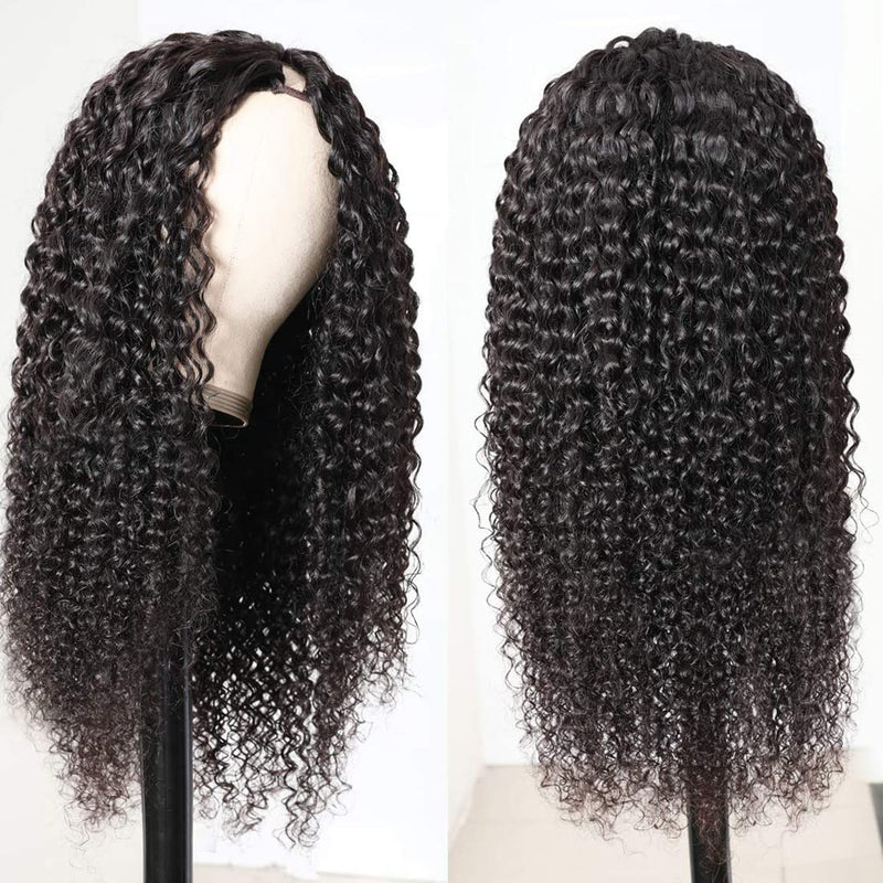 Klaiyi Kinky Curly V Part Wig Virgin Human Hair Real Scalp Great Protective Beginner Friendly Wig Flash Sale