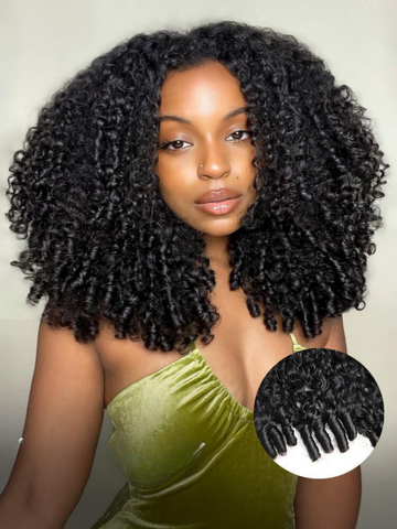 Klaiyi 7x5 Glueless Lace Wig 200% Density Afro Kinky Curly with Face-Framing Layers & Natural Finger Coils