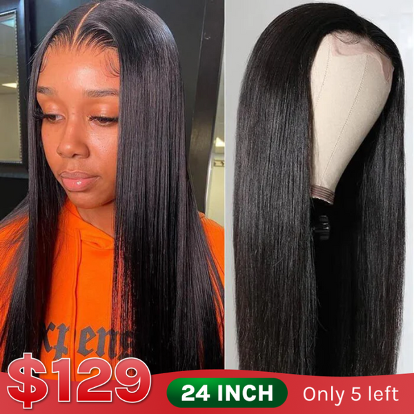 24" Wig | Klaiyi Fake Scalp Wig Straight Human Hair Lace Part Wig Preplucked Natural Hairline 180% Density Flash Sale