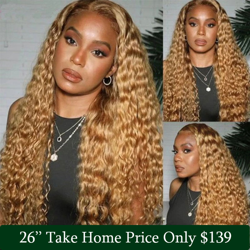Extra 60% OFF | Klaiyi 180% Density Honey Blonde 13x4 Lace Front Water Wave Wig
