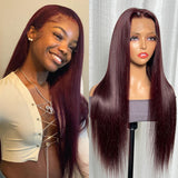 Extra 60% OFF | Klaiyi Dark Burgundy Color Straight Lace Front Wig Pre-Plucked