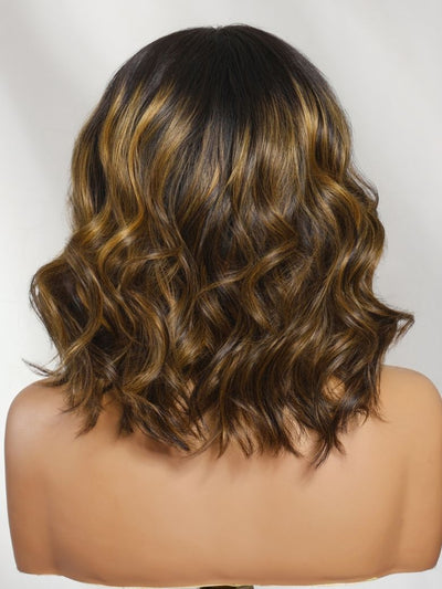 Klaiyi Brown Balayage Highlight Bob Wig 7x5 No-Slip Glueless Lace Face-Framing Blowout Body Wave Bob
