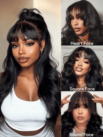 Extra 50% Off Code HALF50  |Klaiyi 13x4 3D Fluffy Body Wave Lace Frontal Wig with Curtain Bangs Face Framing Style Put on and go Glueless Wigs