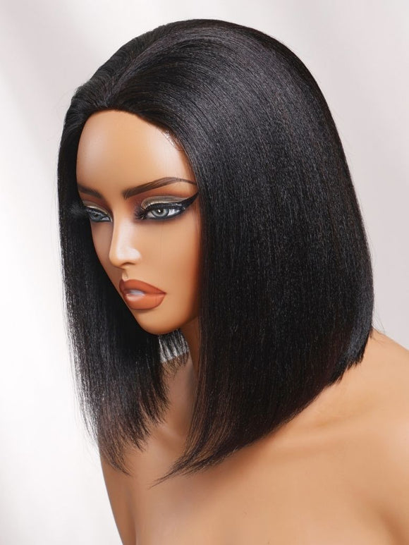 Klaiyi Yaki Straight Bob 3-in-1 Flip Over Half Wig Beginner Friendly Put On & Go Human Hair Wig