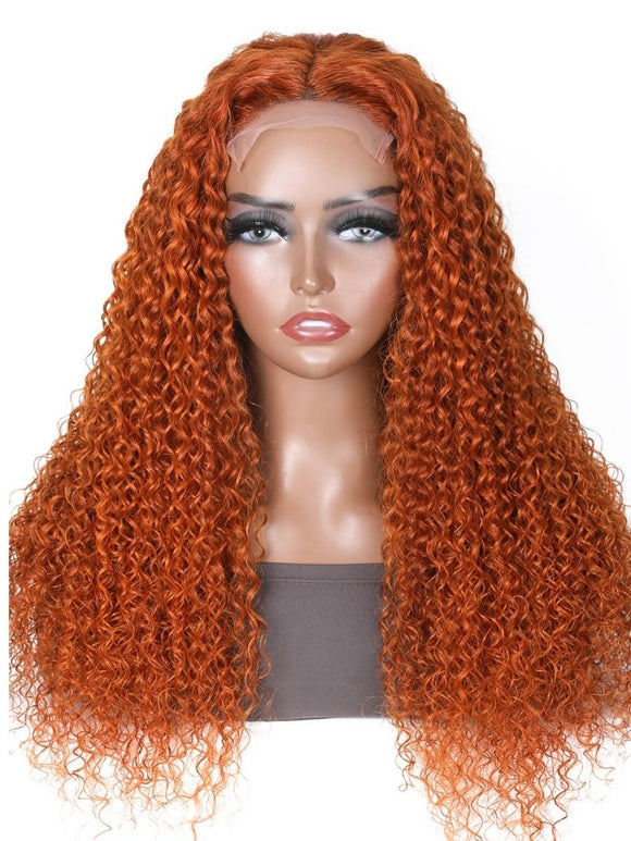 Offre spéciale TikTok LIVE | Perruque Klaiyi 180 % densité, raie en dentelle, 56 cm (22 pouces), couleur gingembre orange, bouclée, cheveux humains, vente flash
