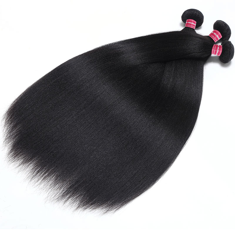 Klaiyi Yaki Straight Hair Bundles with Closure Brazilian Hair 3 Bundles with 4*1 Lace Part Closure Flash Sale