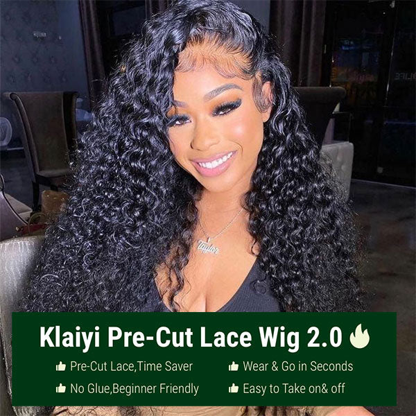 $200 OFF Over $201,Code:SAVE200 | Klaiyi Water Wave Put On and Go Glueless Lace Wig Human Hair Flash Sale