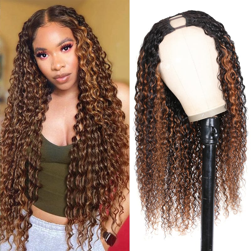 Klaiyi Ombre Balayage Colored Jerry Curly U Part/V Part Wigs Meets Real Scalp Glueless Wigs Beginner Friendly Flash Sale