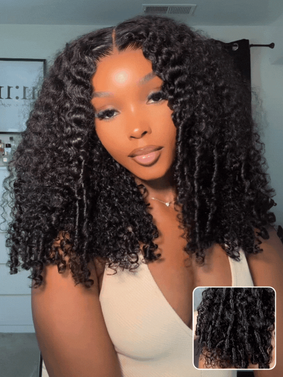 Klaiyi Hair Curly Hair with Finger Coil Ends Human Hair Glueless InvisiBlend™ V part Wig Flash Sale