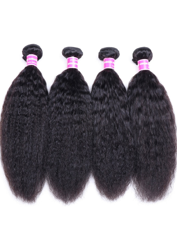 Klaiyi Hair 4 Bundles Kinky Straight Human Hair Weave Natural Black Color Virgin Hair High Quality
