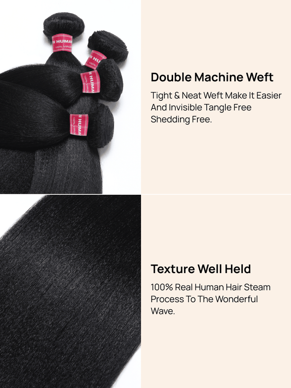 Klaiyi Yaki Straight Bundles - Vente Flash - Cheveux Brésiliens Vierges Humains Ultra Naturels - Tissage Yaki - 2/3/4 Paquets