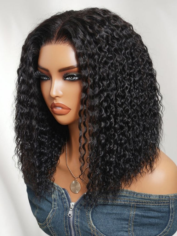Perruque frontale en dentelle Klaiyi 13x4 Pre-Everything Crimp Deep Curl, volume élevé, ondulations profondes et souples, cordon de serrage invisible 