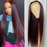 Extra 60% OFF | Klaiyi Dark Burgundy Color Straight Lace Front Wig Pre-Plucked