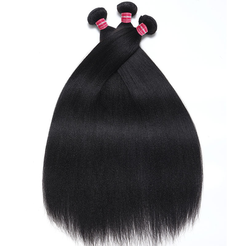 Klaiyi Yaki Straight Hair Bundles with Closure Brazilian Hair 3 Bundles with 4*1 Lace Part Closure Flash Sale