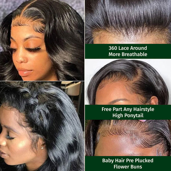 Klaiyi Hair 360 Body Wave Transparent Lace Frontal Wig Full Lace Wigs 180% Density Human Hair Wigs Flash Sale