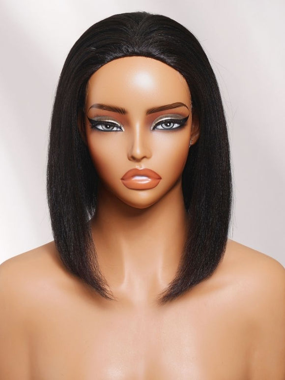 Klaiyi Yaki Straight Bob 3-in-1 Flip Over Half Wig Beginner Friendly Put On & Go Human Hair Wig