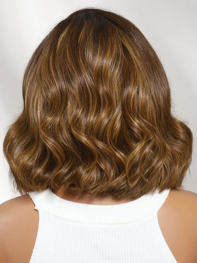 Klaiyi Balayage Brown French Bob Wig Shoulder-Length Loose Curls 13x4 Pre-Everything Glueless Lace with Invisi Drawstring