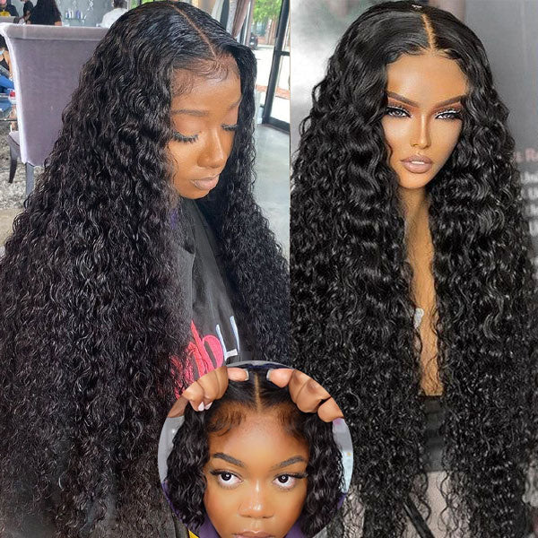 Klaiyi Hair All Wigs Under 100 Water Wave Put On and Go Glueless Lace Wig Human Hair 109$