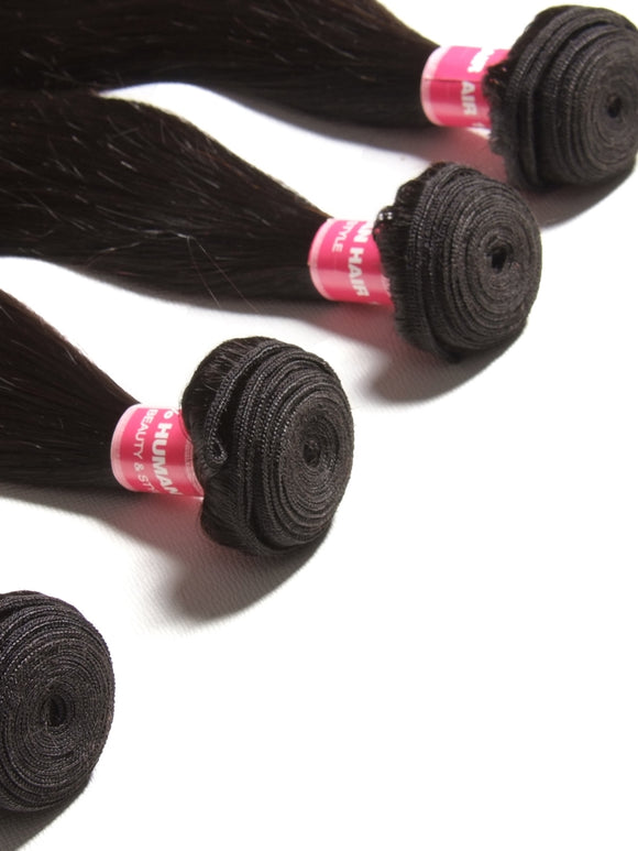 Klaiyi Bone Straight Virgin Hair 3 Bundles with 4x4 Transparent Lace Closure Pre Plucked
