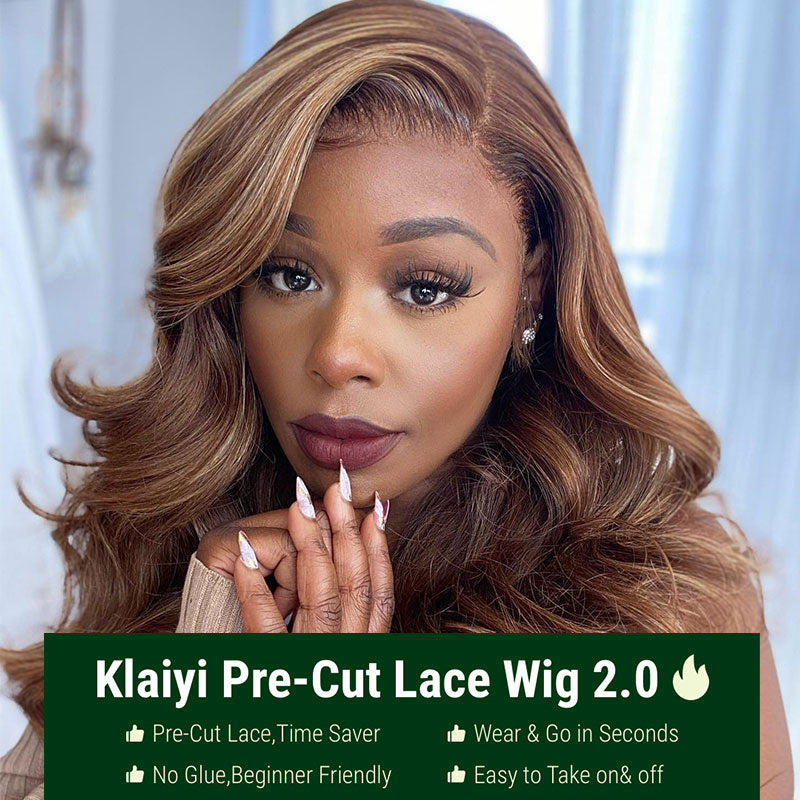 $50 OFF Full $51 | Code: SAVE50  Klaiyi Pre-Cut Glueless Wig Wear Go Highlight Blonde Body Wave Wig