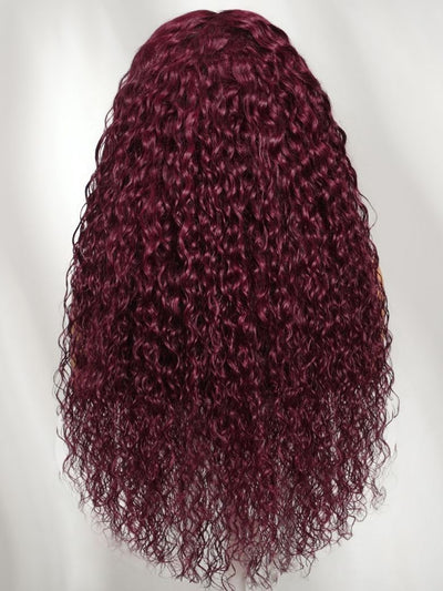 Klaiyi 99J Burgundy Water Wave Wig Long Human Hair 13x4 Glueless Lace Front Wig with Invisi Drawstring Flash Sale