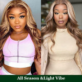 $50 OFF Full $51 | Code: SAVE50  Klaiyi Pre-Cut Glueless Wig Wear Go Highlight Blonde Body Wave Wig