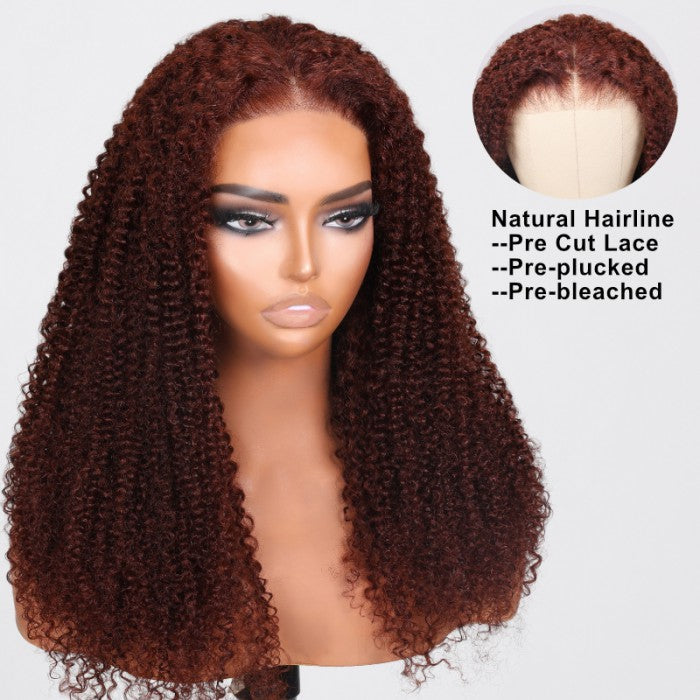 Extra 60% OFF | Klaiyi 6x4.5 Hot Reddish Brown ColorPut On and Go Lace Wig Jerry Curly/Body Wave/Kinky Curly/Water Wave
