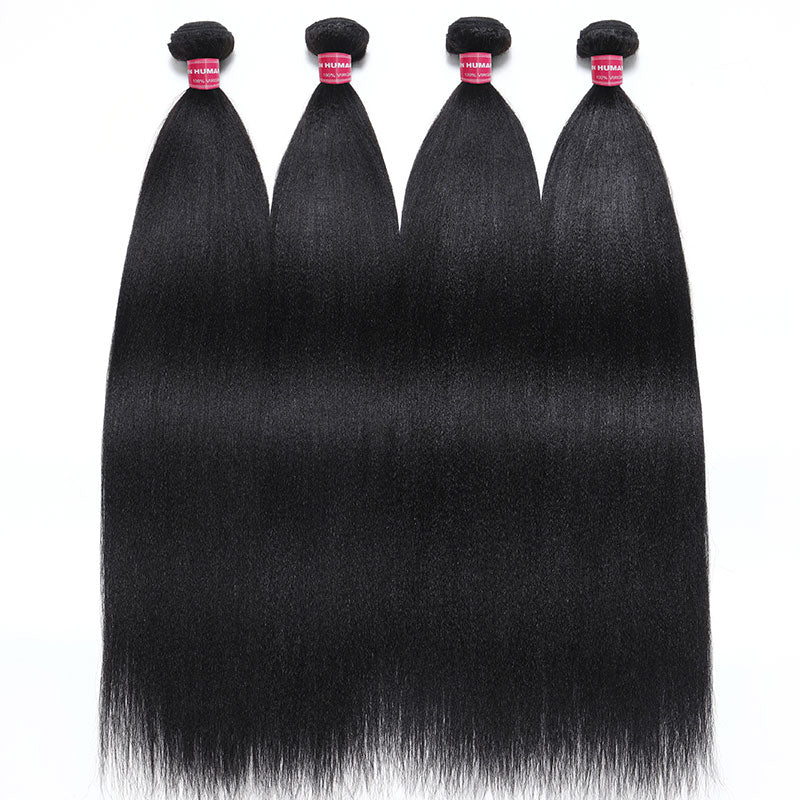 Klaiyi Yaki Straight Hair Bundles with Closure Brazilian Hair 3 Bundles with 4*1 Lace Part Closure Flash Sale