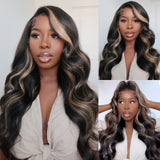 $100 OFF | Code: SAVE100   Klaiyi Balayage Blonde Highlights Body Wave/Jerry Curly Lace Front Wig Precolored Ombre Hair Flash Sale