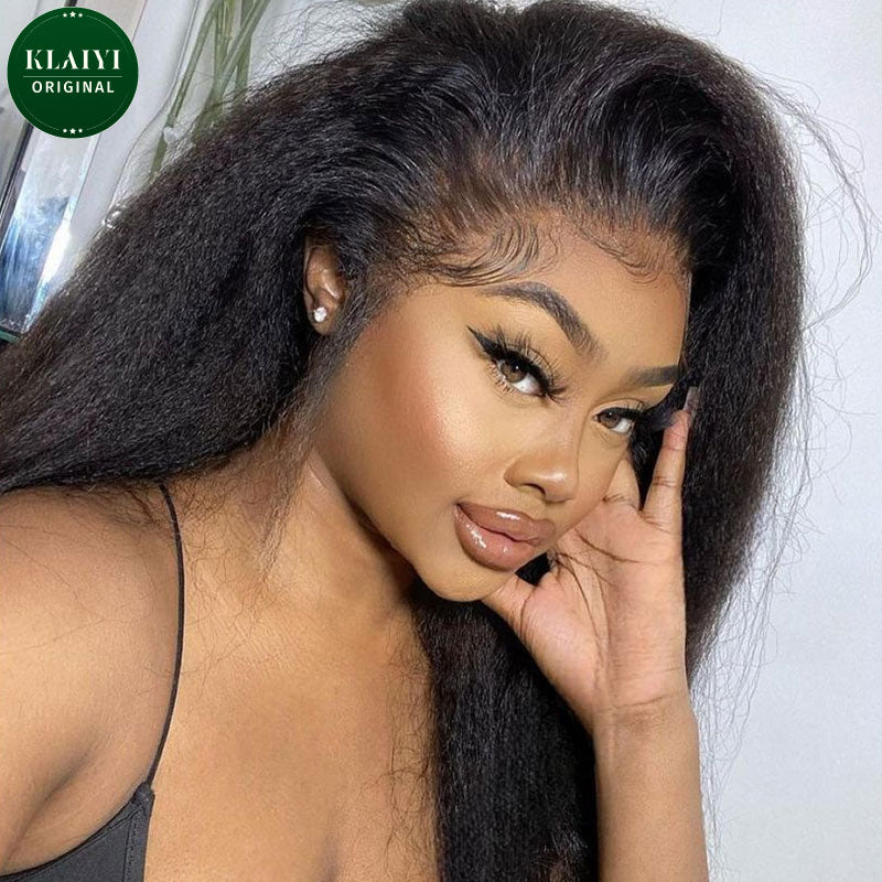 Klaiyi 13x4 Pre-Everything Yaki Straight Put On and Go Glueless Wig Real Ear to Ear Full Frontal Human Hair Silk Press Look Hair