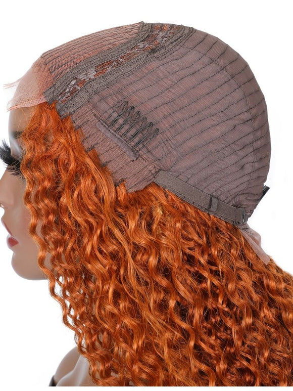 Offre spéciale TikTok LIVE | Perruque Klaiyi 180 % densité, raie en dentelle, 56 cm (22 pouces), couleur gingembre orange, bouclée, cheveux humains, vente flash
