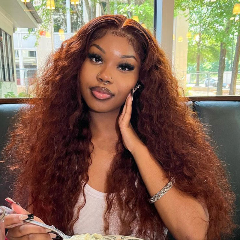 Extra 60% OFF | Klaiyi 6x4.5 Hot Reddish Brown Color Wear Go Lace Wig Body Wave/Kinky Curly/Water Wave