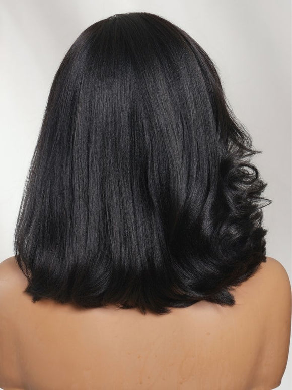 Perruque Klaiyi Balayage Brun Français 13×4, coupe au carré souple mi-longue, avec lace frontale et cordon de serrage invisible. Facile à poser.