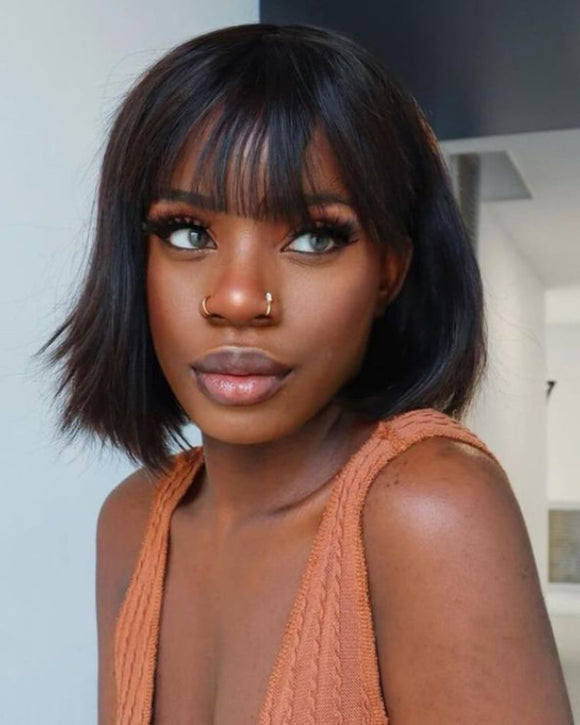Fast Shipping | VIP Member Only Straight Bob Wig with Blunt Cut Bangs 100% Human Hair Crazy Flash Sale