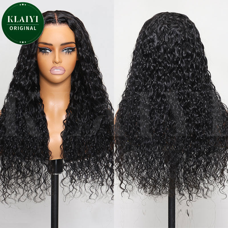 Extra 70% OFF | Klaiyi 13x4 Water Wave Pre-Everything Lace Frontal Wig Put On and Go Byebye Glue Lace Front Wigs with Invisible Knots