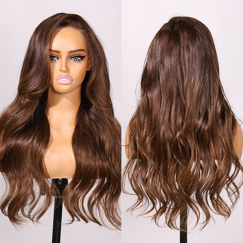 Klaiyi Ombre Chestnut Brown Body Wave 7x5 Bye Bye Knots Wig Put On and go Glueless Wig Human Hair