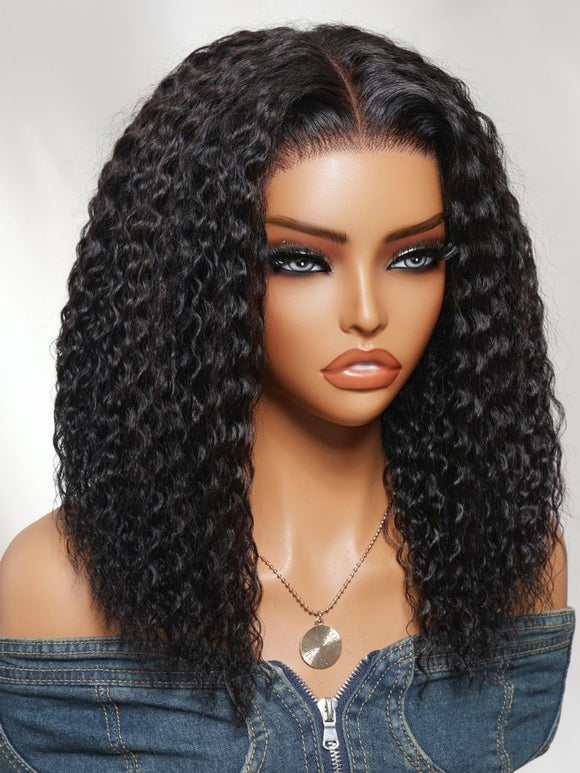 Perruque frontale en dentelle Klaiyi 13x4 Pre-Everything Crimp Deep Curl, volume élevé, ondulations profondes et souples, cordon de serrage invisible 