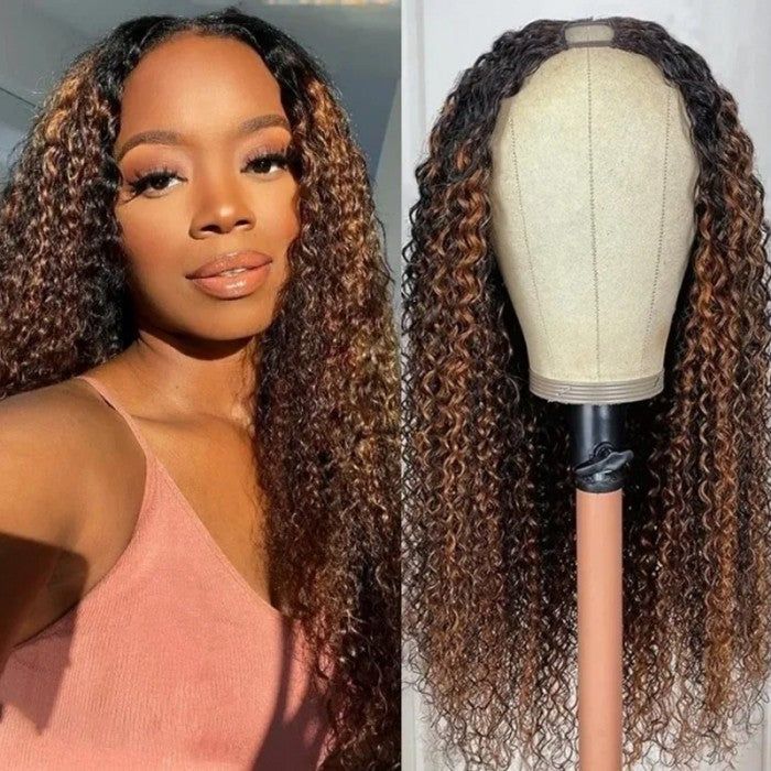 Klaiyi Ombre Balayage Colored Jerry Curly U Part/V Part Wigs Meets Real Scalp Glueless Wigs Beginner Friendly Flash Sale