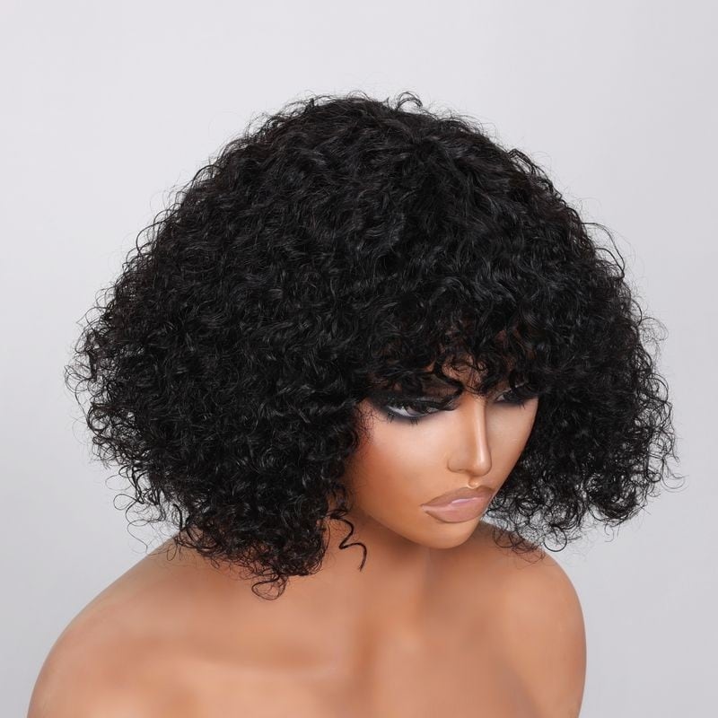 Klaiyi Hair Short Shaggy Curly Easy Install Glueless Wig With Bangs Flash Sale