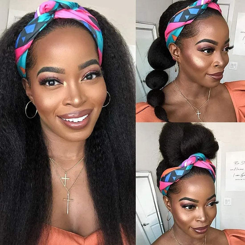 Put On and Go Style Flash Sale | Klaiyi Glueless Yaki Straight 3/4 Half Wigs Human Hair No Lace Glueless Headband Wig Beginner Friendly