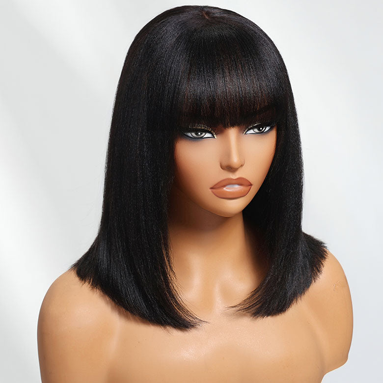 $120 OFF| Code: SAVE120 Klaiyi Yaki Straight Bob Wig with Bang 2x4 Lace Closure Wig Beginner Friendly Human Hair Wig Flash Sale