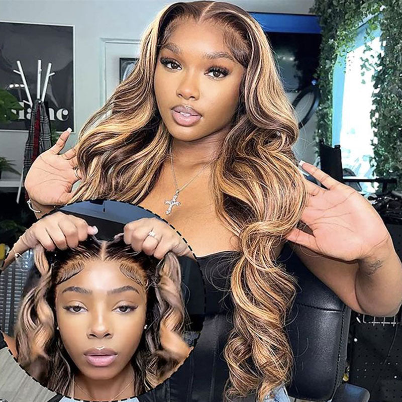 $50 OFF Full $51 | Code: SAVE50  Klaiyi Pre-Cut Glueless Wig Put On and Go Highlight Blonde Body Wave Wig