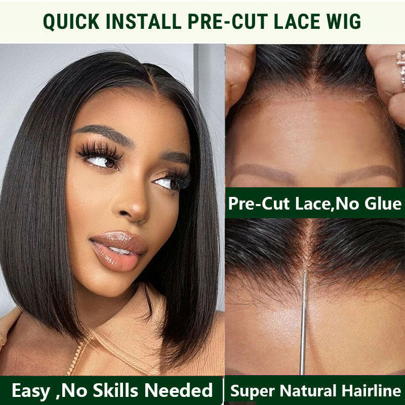 Extra 50% Off Code HALF50 | Klaiyi 6x4.75 Pre-Cut Lace Closure Wig Put On and Go Glueless Bob Wig