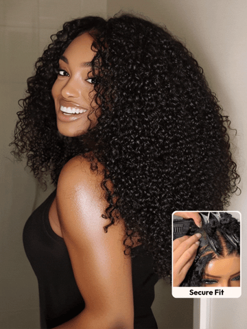 Klaiyi Hair Bouncy Water & Curly Seamless Blending Wig With Drawstring  InvisiBlend™ V part Wig 3.0 150% Density Protect Your Natural Hair Flash Sale