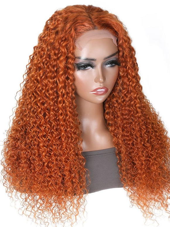 Offre spéciale TikTok LIVE | Perruque Klaiyi 180 % densité, raie en dentelle, 56 cm (22 pouces), couleur gingembre orange, bouclée, cheveux humains, vente flash